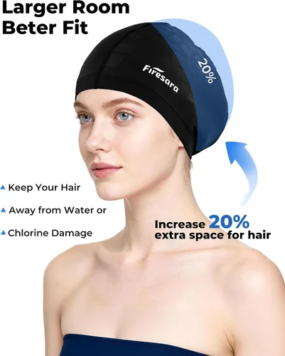 Miniatura 2 de Gorro de natación de tela Firesara, gorro de baño de alta elasticidad mantiene el cabello limpio y transpirable, se ajusta tanto al cabello largo