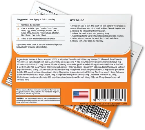 Miniatura 2 de PatchAid Multi Plus Topical Patch (paquete de 2) Soporte diario de energía y bienestar, 27 vitalidades esenciales incluyendo hierro, B12 y calcio