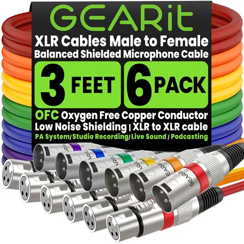 Miniatura 16 de GEARit XLR Cables de 1 pie 6 unidades de varios colores, cable de micrófono XLR macho a hembra, cable de micrófono blindado equilibrado