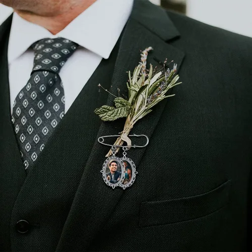Miniatura 3 de Custom4U Abalorios de fotos de ramo de boda personalizados con 1 a 4 fotos conmemorativas Boutonniere para novia o recuerdo funerario para madre