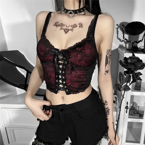 Miniatura 16 de Camisetas sin mangas góticas para mujer, camisola gótica Y2k