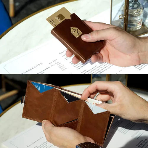Miniatura 7 de EXENTRI Billetera Trifold de cuero - bloqueo RFID con clip de bloqueo de acero inoxidable