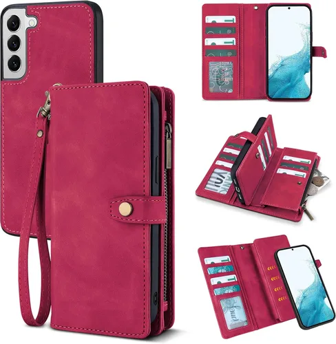 Miniatura 33 de TwoHead Funda tipo cartera para Samsung Galaxy S22 Ultra con tarjetero y funda magnética desmontable, funda de cuero con protección completa