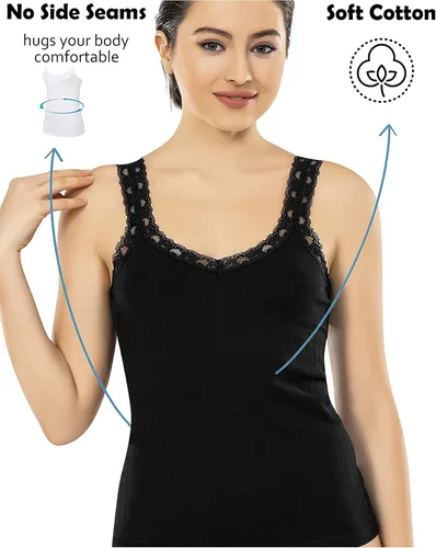 Miniatura 3 de VAVONNE Camiseta sin mangas tipo camisola para mujer, toda de algodón, aireada, suave y cómoda