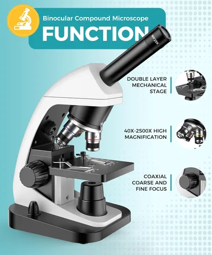 Miniatura 3 de Microscopio de compuesto biológico monocular, 2000X de alto aumento, universal para adultos, estudiantes y niños, instrumento de enseñanza