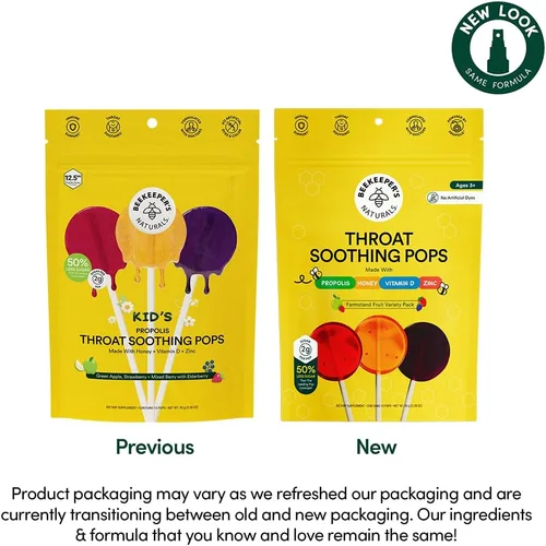 Miniatura 6 de Paletas para el dolor de garganta para niños de Beekeeper's Naturals - Apoyo inmunológico formulado por médicos, vitamina D y miel, menos de 2g