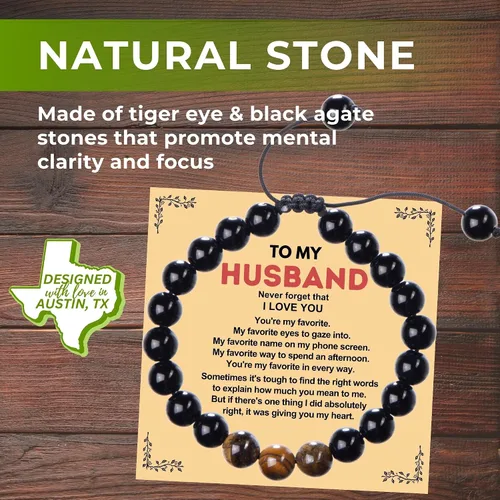 Miniatura 4 de Rosa Vila Men's Bracelets, Bracelets for Men, Husband, Boyfriend, Son, Gifts For Him, Birthday, Anniversary, Christmas, Tiger Eye & Black Agate