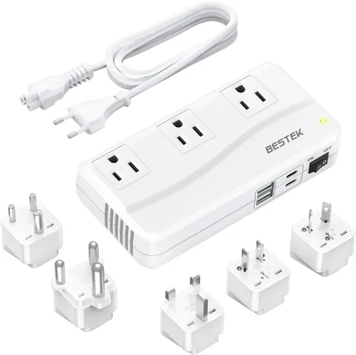 BESTEK Convertidor de 220 V a 110 V, convertidor de voltaje de CA de 300 W de EE. UU. a Europa con 2 USB-C (PD20w), convertidor de potencia reductor