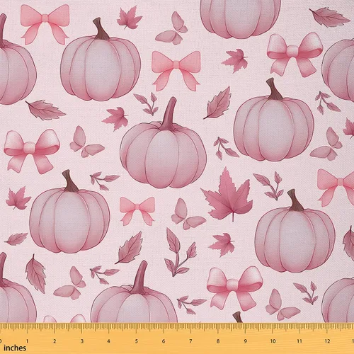 Miniatura 16 de The Yard - Tela con texto en inglés «Hello Fall», 36 pulgadas de largo x 59 pulgadas de ancho, hojas de árbol de calabaza otoñal, tela de tapicería