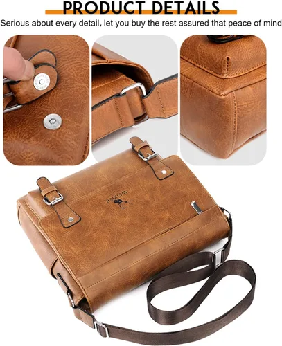 Miniatura 6 de KUANG! Bolso de hombro para hombre de piel sintética, bolso de mensajero de negocios, maletín de viaje, bolso cruzado con múltiples bolsillos