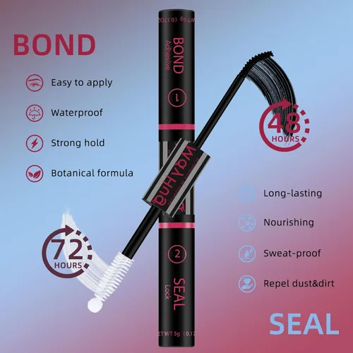Miniatura 4 de Mayhug Pegamento de pestañas para pegar y sellar pestañas de larga duración, fijación fuerte, impermeable, 2 en 1, pegamento de pestañas para A-Negro