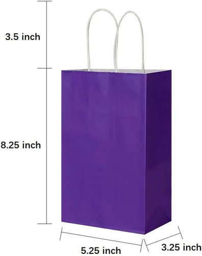 Miniatura 2 de Oikss Paquete de 50 bolsas pequeñas de papel kraft morado de 5.25 x 3.25 x 8.25 pulgadas con asas a granel para cumpleaños, bodas, fiestas, Púrpura