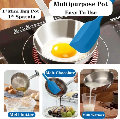 Miniatura 6 de Mini sartén para huevos de 5.1 pulgadas, mini sartén para salsa, sartén para tortilla de acero inoxidable 304 para sartén de huevos, calentador