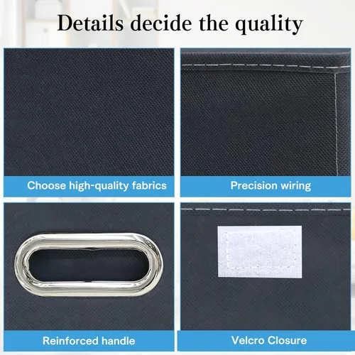 Miniatura 7 de STOREONE - Contenedores de almacenamiento de tela en forma de cubo, organizador plegable con tapa y asas metálicas, para el hogar, dormitorio, Gris