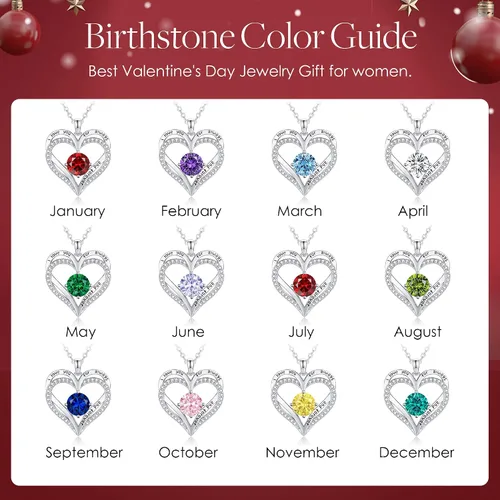 Miniatura 8 de LOUISA SECRET Love Heart Birthstone Necklaces for Women, Birthday Gift for Girlfriend, Anniversary Jewelry Gift for Wife Her, 925 Sterling Silver