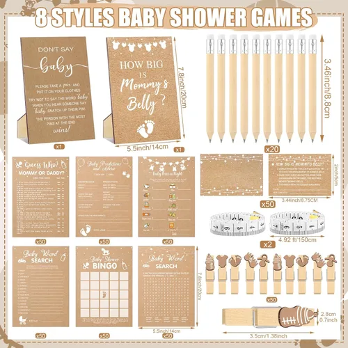 Miniatura 3 de Funnymoom 426 Piezas Juego de Juegos para Baby Shower de Papel Kraft - 8 Juegos, Incluye Bingo de Baby Shower, El Precio Correcto, Adivina Quién