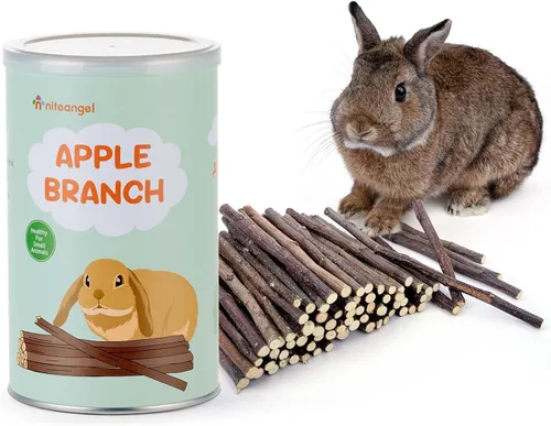 Niteangel Palitos de manzana naturales masticables juguetes para conejos, chinchilla, conejillos de indias, hámsters y otros animales pequeños