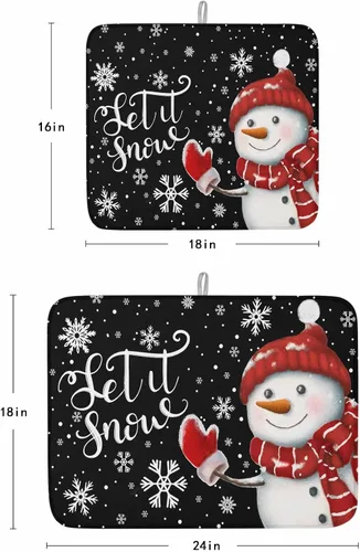 Miniatura 3 de Tapete clásico de microfibra para secado de platos, 16 x 18 pulgadas, escurridor absorbente para encimera de cocina, patrón de copo de nieve