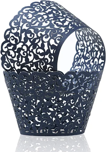 Miniatura 11 de KPOSIYA Paquete de 120 envoltorios artísticos para magdalenas, tazas de papel para hornear pasteles, diseño de vid cortadas con láser, bandejas