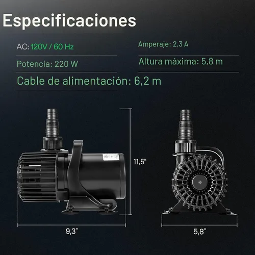 Miniatura 7 de VIVOSUN - Bomba de agua sumergible de 4500 GPH de 220 W, bomba de estanque ultra silenciosa con altura de elevación de 19 pies para estanque