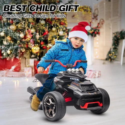 Miniatura 8 de Motocicleta eléctrica para niños de 12 V, rueda eléctrica de 3 ruedas, con luces LED, neumáticos EVA, velocidad alta y baja, bocina, música, negro