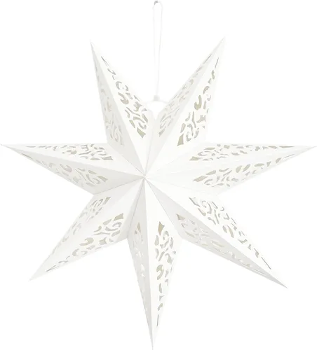 Lámpara de estrella de papel hueca con diseño de estrella colgante para decoración de bodas, Navidad, festividades, cumpleaños, celebración (Blanco)