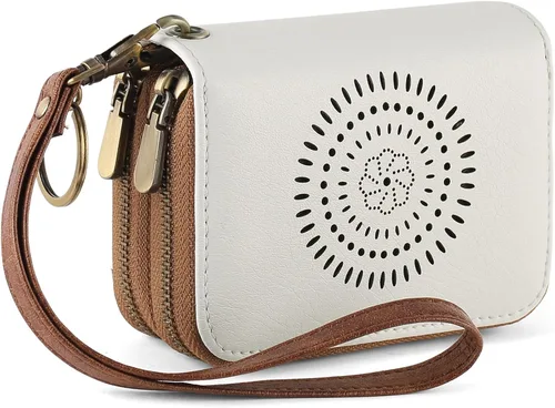 Miniatura 9 de SENDEFN Tarjetero de cuero para tarjetas de crédito, cartera pequeña para mujer, bloqueo RFID, doble cremallera con ventana de identificación
