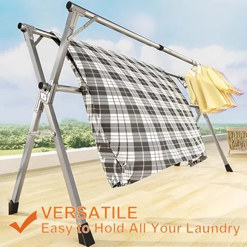 Miniatura 2 de Collapsible Stainless Steel Clothes Drying Rack – Adjustable & Foldable Laundry Rack with 20 Windproof Hooks – Space-Saving Garment Dryer for Indoor