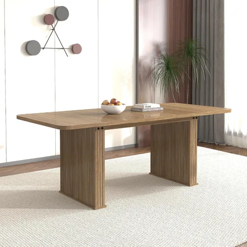 Miniatura 9 de Mesa de comedor extensible de 62.99 a 78.7 pulgadas para 6, 8 y 10, moderna mesa expandible de cocina de madera de granja, mesas de conferencias