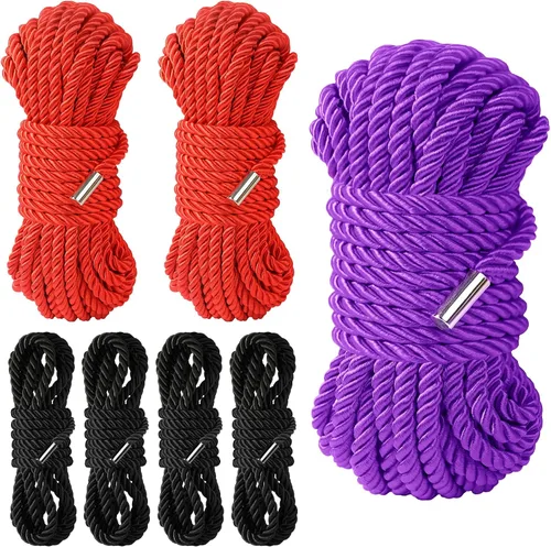 Miniatura 11 de Cuerda suave de seda duradera, 32 pies 0.315 in, cuerda trenzada de satén larga multiusos (2 x 8 pies, negro, rojo de 16 pies + 32 pies morado)