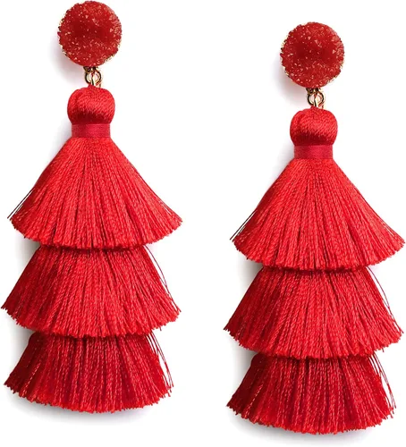 Me&Hz - Aretes de borlas en capas de colores, aretes colgantes con borlas y drusa de estilo bohemio para mujer, adolescente y niñas, regalo ideal
