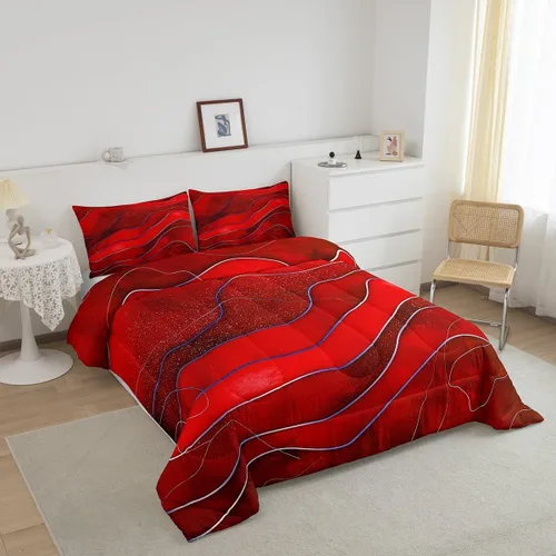 Miniatura 3 de Erosebridal Juego de edredón rojo degradado, juego de ropa de cama minimalista moderno, juego de ropa de cama de olas marinas y juegos de edredón
