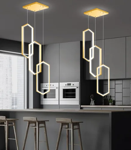 Miniatura 8 de Lámpara colgante regulable de 3 anillos para ajustar mini lámpara LED de techo para cocina, isla, comedor, sala de estar, dormitorio, dorado