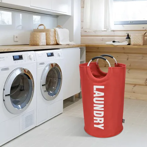 Miniatura 7 de DOKEHOM Cesta de lavandería grande de 90 L, bolsa de lavandería plegable, cesta de ropa alta independiente, contenedor de lavado plegable (rojo)