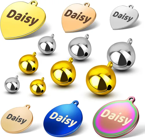 HOPELF Dog Collar Bells with Personalized Engraved Dog Tags for Pets - Small Jingle Bells as Cat Collar Charm - Stainless Steel Custom Dogs Name ID