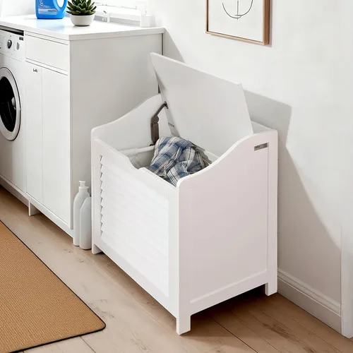 Miniatura 5 de SoBuy Banco de almacenamiento pequeño con canasta de lavandería, banco multifuncional con bolsa extraíble y tapa, baúl de juguetes oculto