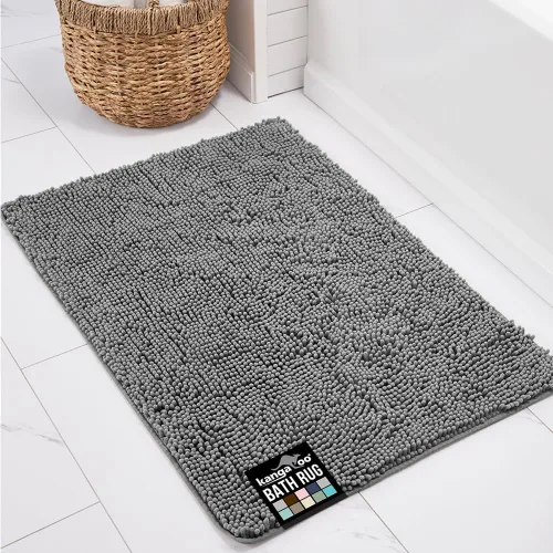 Miniatura 13 de KANGAROO Alfombras de baño, alfombra de baño de chenilla suave y absorbente, tapete de ducha lanudo, alfombra de baño de secado rápido lavable a