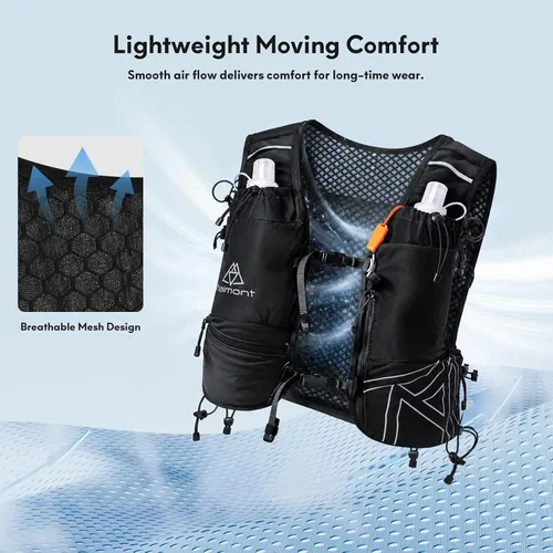 Miniatura 6 de Haimont 8L Trail Running Hydration Vest with Soft Flasks 2L Bladder Compatible, Bounce-Free Fit, Front Storage, Pole Loops, Whistle
