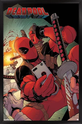 Miniatura 8 de Trends International Marvel Comics Deadpool - Póster de pared para selfies, 14.725 x 22.375 pulgadas, versión enmarcada de madera de granero