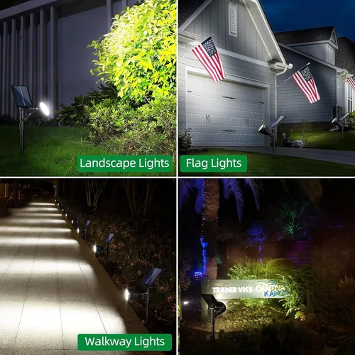 Miniatura 2 de JSOT Focos solares de 600 lúmenes al aire libre para jardín, IP65, impermeables, iluminación de paisaje para pasarela, pared, jardín, patio, camino