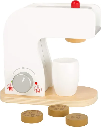 Small Foot Juguetes de madera Cafetera, tazas y granos de café, juego completo para cocinas de juego diseñado para niños a partir de 3 años,