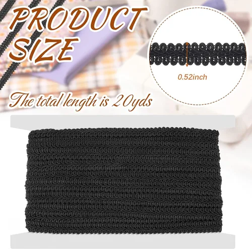 Miniatura 2 de Jutom Gimp - Trenza de 1/2 pulgada, 20 yardas, tejido de poliéster, adorno decorativo para disfraces, manualidades, costura, cortina, decoración