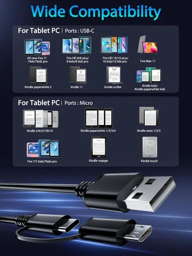 Miniatura 5 de Cargador rápido para tableta Amazon Fire, cable micro USB C de carga para Kindle Paperwhite, Fire HD 10 8 7 Plus, Max 11, Kids Pro, Edition Voyage