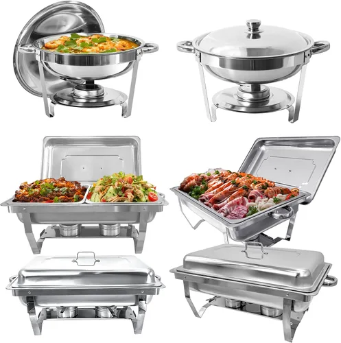 Miniatura 15 de Juego de 2 platos de 8 cuartos de galón para buffet de acero inoxidable, juego completo de calentador de alimentos con bandeja de agua
