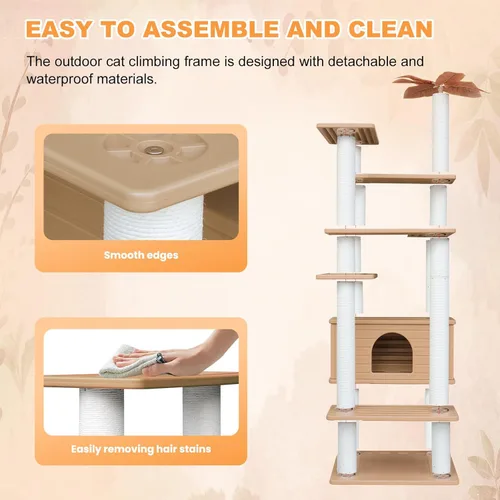 Miniatura 6 de Torre para gatos resistente a la intemperie de 68.9 pulgadas de alto, árbol para gatos de varios niveles, condominio grande para gatos con tablero