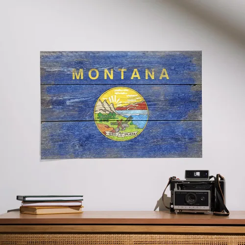 Miniatura 2 de Lantern Press 16 x 24 pulgadas, impresión artística giclée, decoración de pared, bandera rústica del estado de Montana
