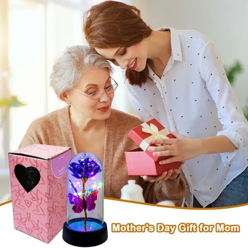 Miniatura 4 de Forever Rose para Mujeres Mamá Esposa, Ideas de Regalos del Día de las Madres Forever Rose, Rosa Galaxia Flor que se Ilumina en Cúpula de Vidrio