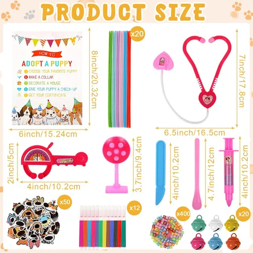 Miniatura 3 de Conjunto de Favores de Fiesta para Adoptar un Perro - 12 piezas de cachorros de peluche con sombreros de fiesta incluye casa de papel, cerca