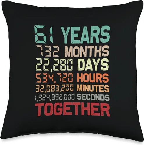 61st Wedding Anniversary Gifts Apparel Co. 61 Years Together - Cojín para 61 aniversario de boda, 15.7 x 15.7 in, multicolor