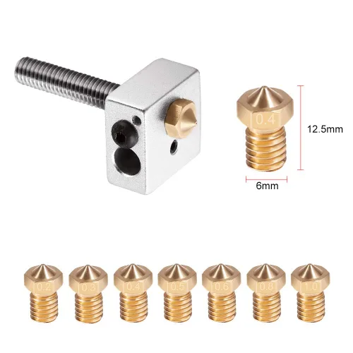 Miniatura 6 de Kit de boquillas para impresora 3D M6 con agujas de limpieza, boquilla extrusora de latón V6 V5, cabezal de impresión de 0.069 in de filamento